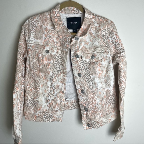 NINE WEST Pink Leopard Print Denim Jacket - Picture 1 of 8